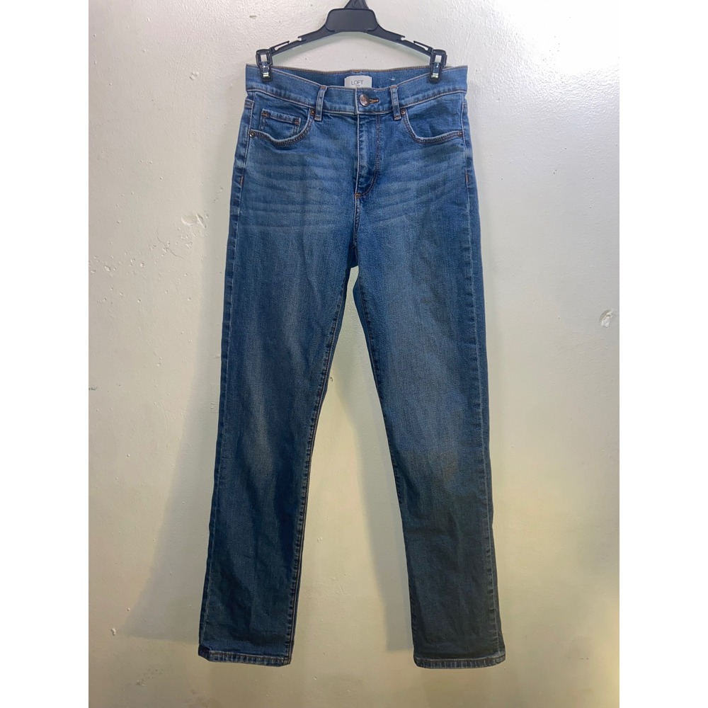 Loft Outlet Classic Quiet Luxury Preppy Straight Leg Jean Medium Wash Blue Denim